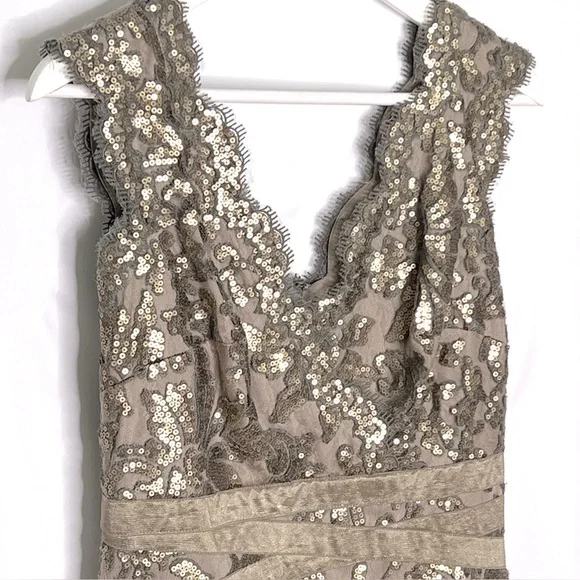 Tadashi Shoji Sequin Lace V-Neck Cocktail Dress - Picture 7 of 15